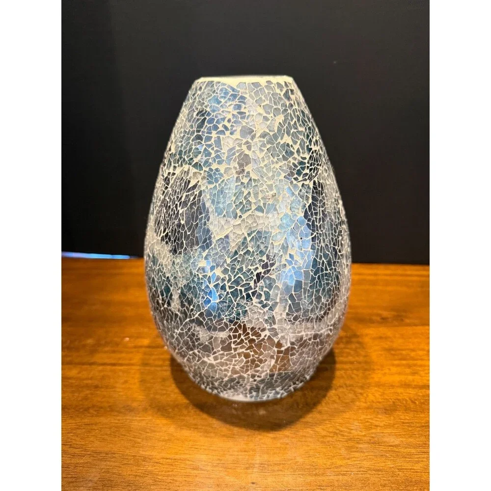 Scentsy AWAKEN Premium Diffuser Shade Only Blue White Cracked Mosaic Glass